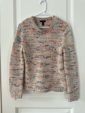 GAP Cream Marled Crewneck Sweater with Orange and Gray Speckles